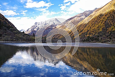 China western sichuan lake inverted image Wide field of vision Stock Photo